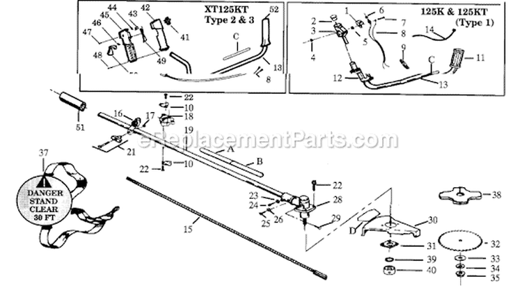 Page C Diagram and Parts List for XT125K  Weed Eater Trimmer